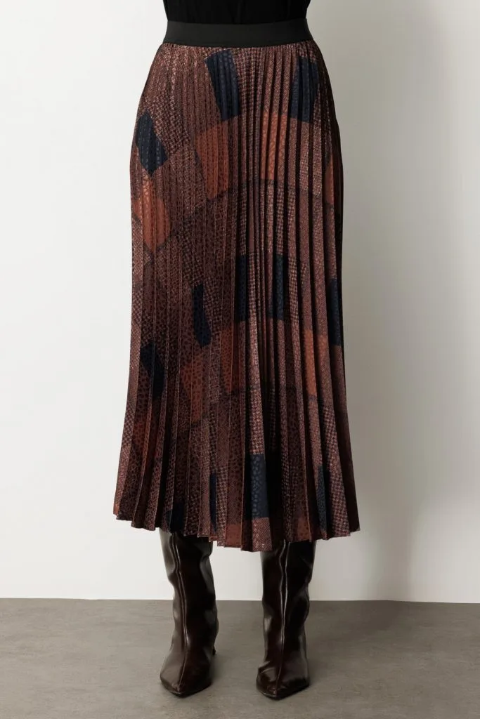 Ekol Desenli Piliseli Etek 2045-26K - kahve