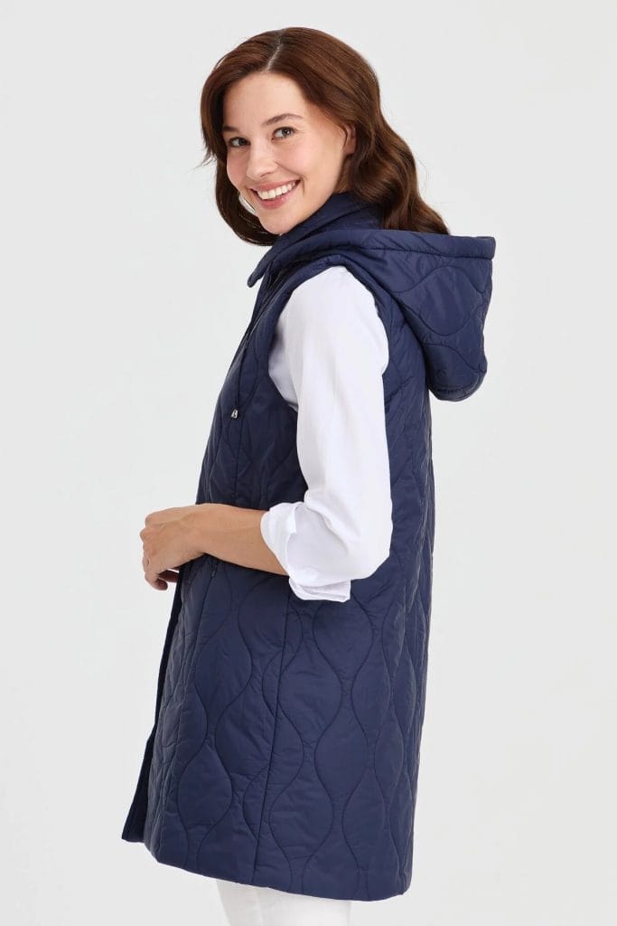 Desen Triko Kadın Kapüşonlu Kapitone Yelek 23406-26k