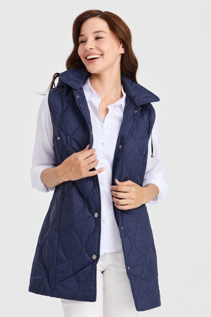 Desen Triko Kadın Kapüşonlu Kapitone Yelek 23406-26k