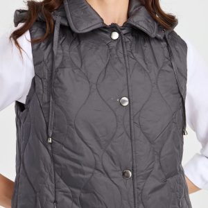 Desen Triko Kadın Kapüşonlu Kapitone Yelek 23406-26k - GRİ