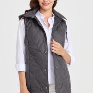 Desen Triko Kadın Kapüşonlu Kapitone Yelek 23406-26k - GRİ