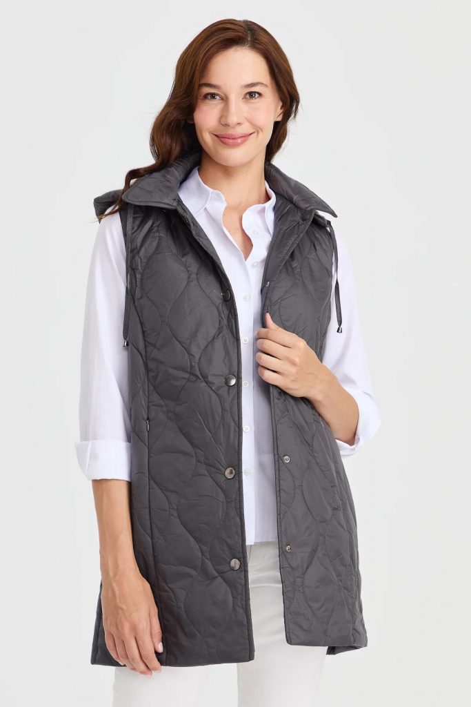 Desen Triko Kadın Kapüşonlu Kapitone Yelek 23406-26k - GRİ