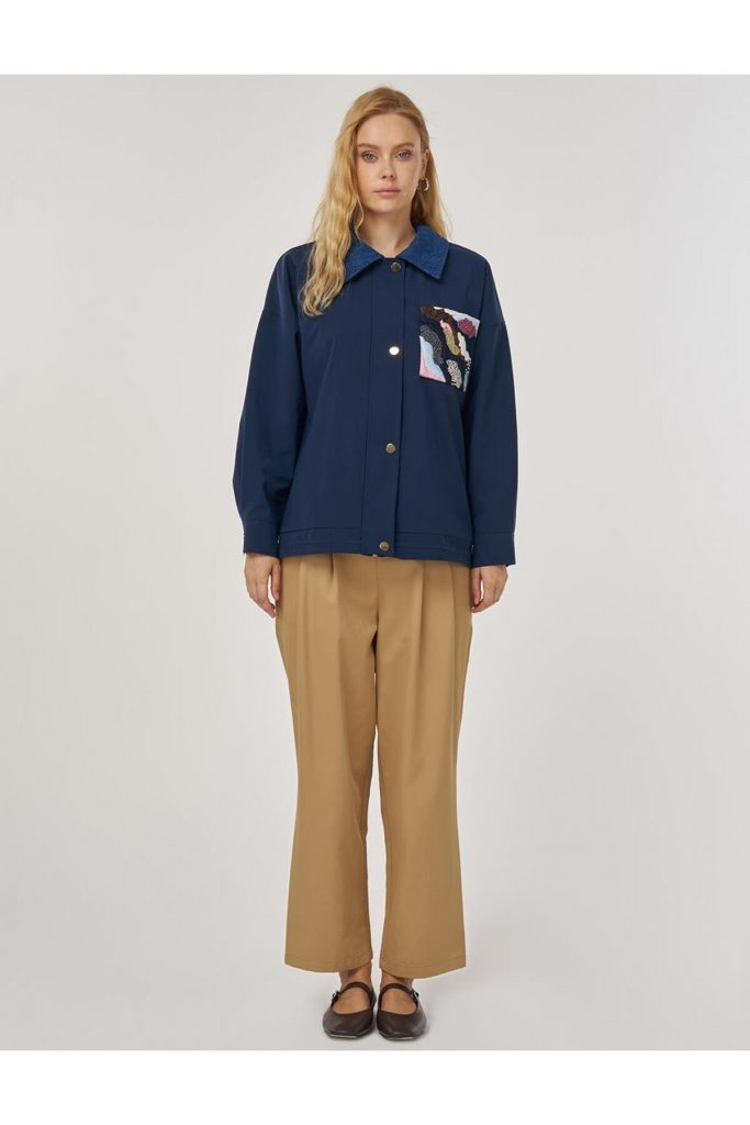 Kayra İşleme Detaylı Kısa Ceket 73010-26k - Lacivert