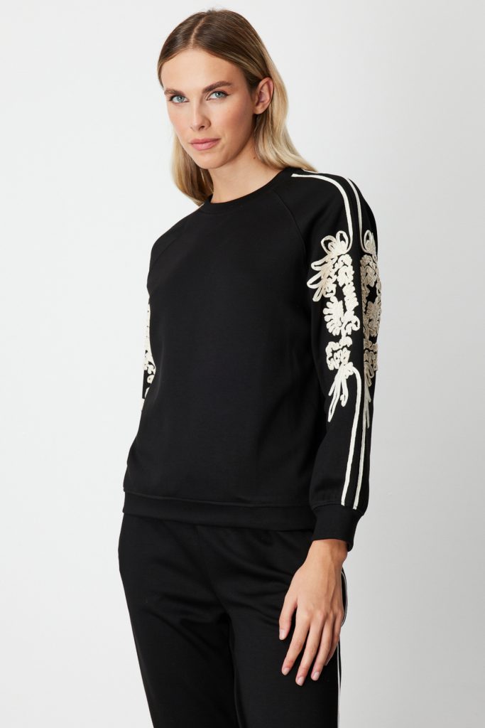 ON TRİKO Kolları İşlemeli Sweat 66323-26k - Siyah