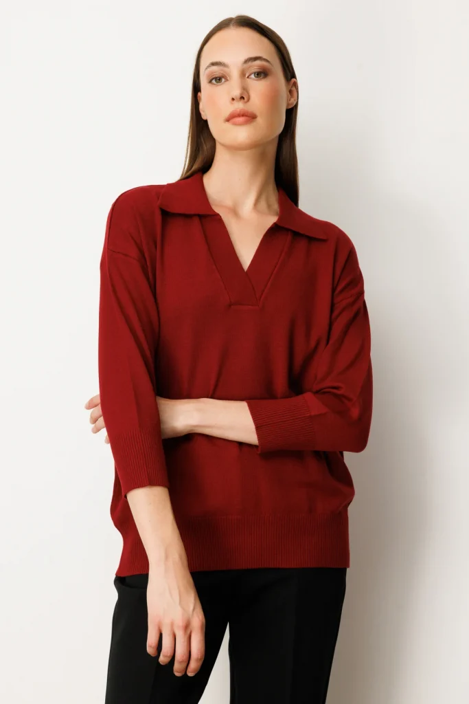 ON TRİKO Truvakar Kol Triko Kazak 65301-26k - bordo