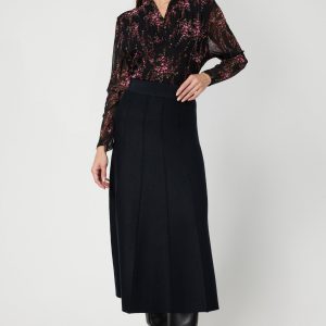 ON TRİKO Pileli Midi Triko Etek 65210-26k - Siyah