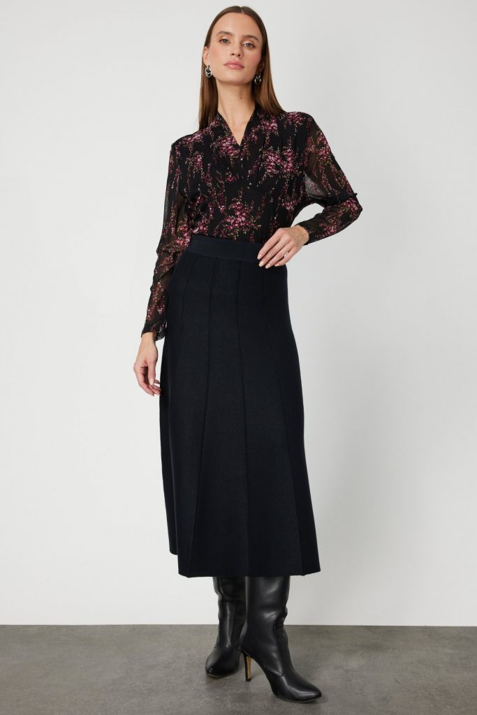 ON TRİKO Pileli Midi Triko Etek 65210-26k - Siyah