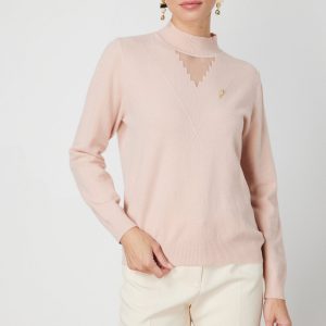 ON TRİKO Yakası Tül Detaylı Pamuklu Triko Kazak 60342-26k - pembe