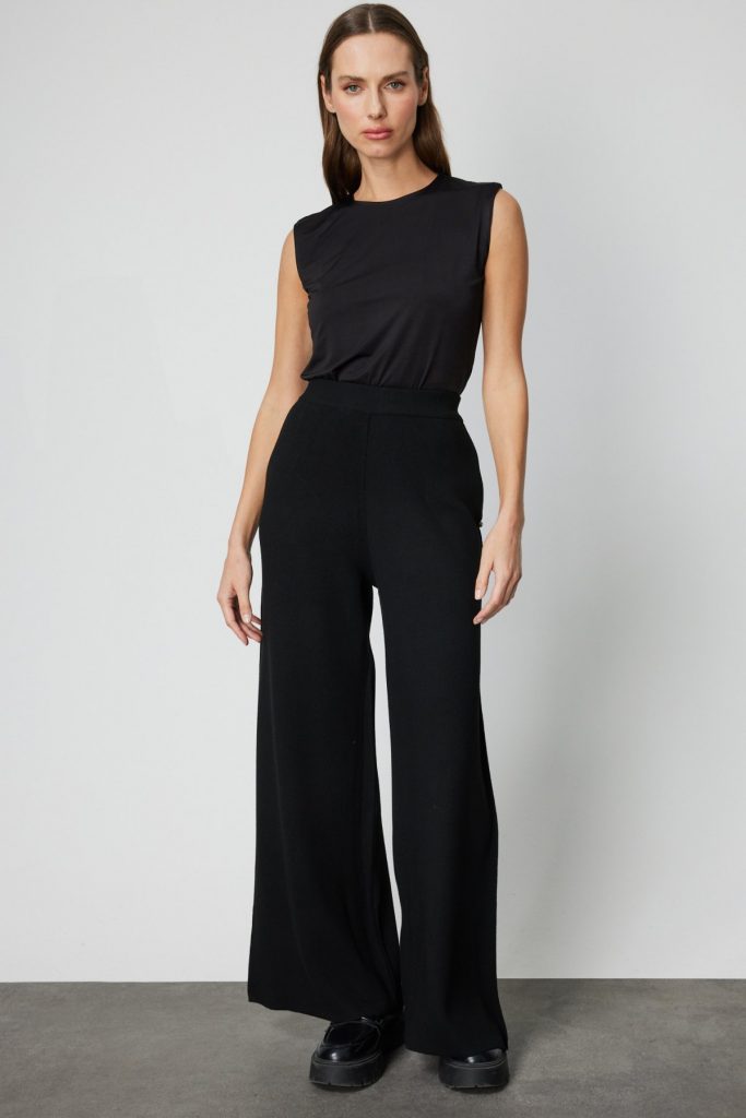 ON TRİKO Cebi Taş Detaylı Bol Paça Triko Pantolon 63919-26k - Siyah