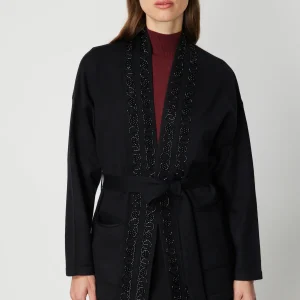 ON TRİKO ONTRİKO Yakası Taşlı Kuşaklı Hırka 60901-26k - Siyah