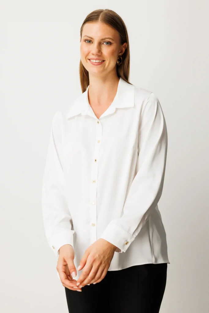 Ekol Düğmeli Saten Gömlek 3505-26k - EKRU