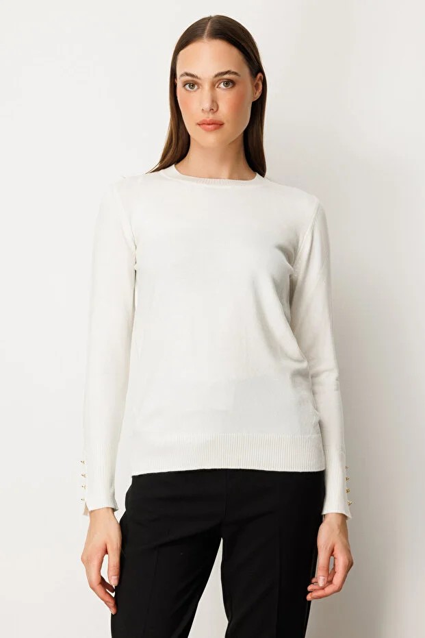 ON TRİKO Sıfır Yaka Basic Triko Kazak  63500 - EKRU