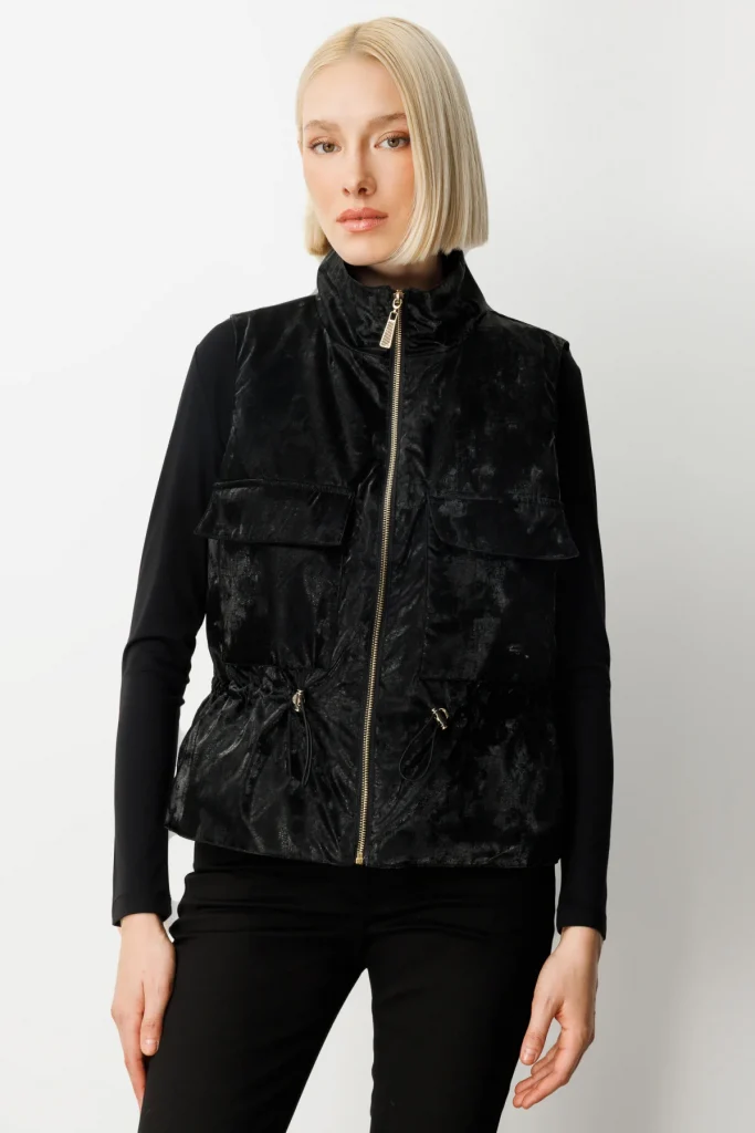 ON TRİKO Dik Yaka Beli Lastikli Yelek 60998 - Siyah