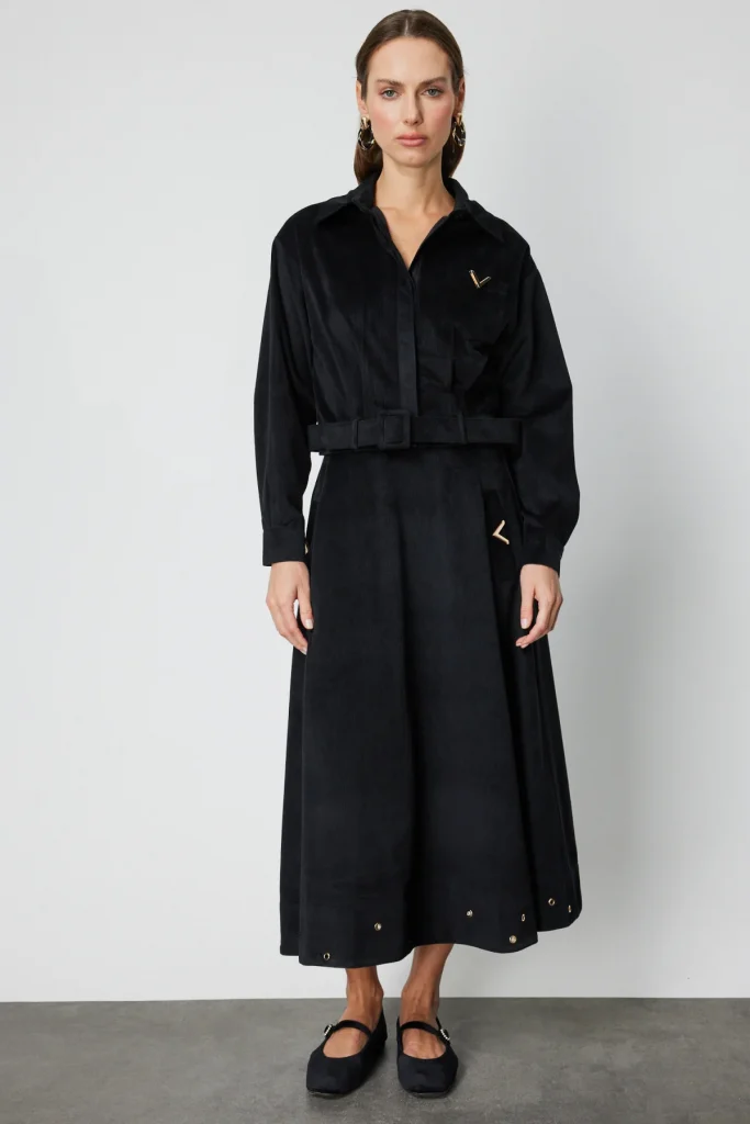 ON TRİKO Zımbalı Fitilli Midi Etek 66535 - Siyah