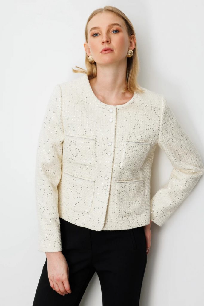 EKOL Kapak Cepli Tüvit Ceket 5041 - EKRU