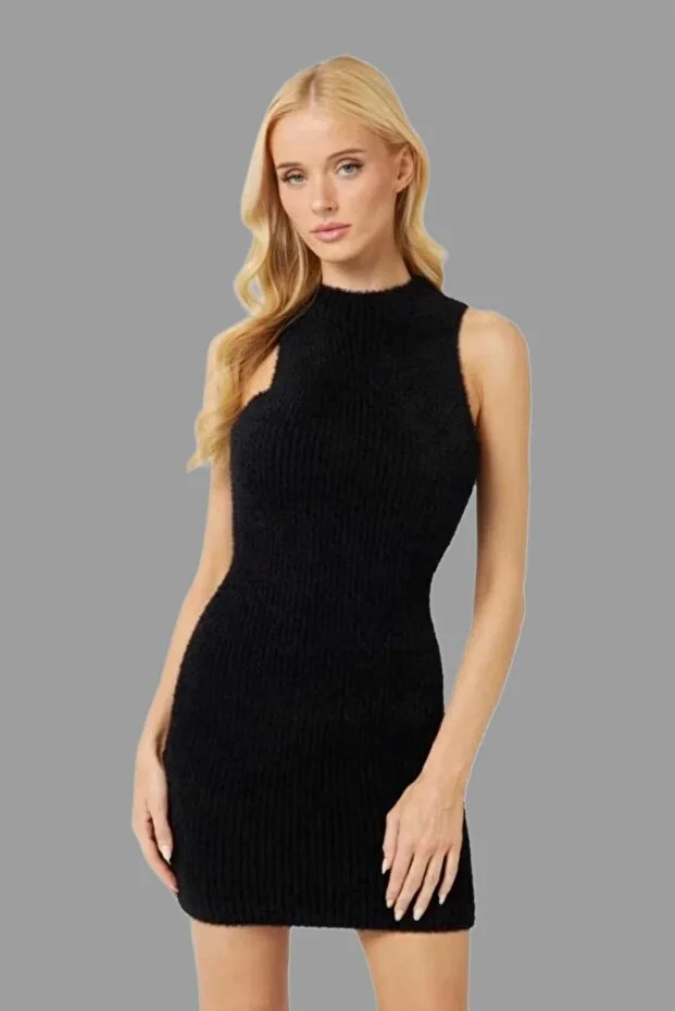 GUESS Rib örgü triko mini elbise W4BK72Z3BJ0 - Siyah