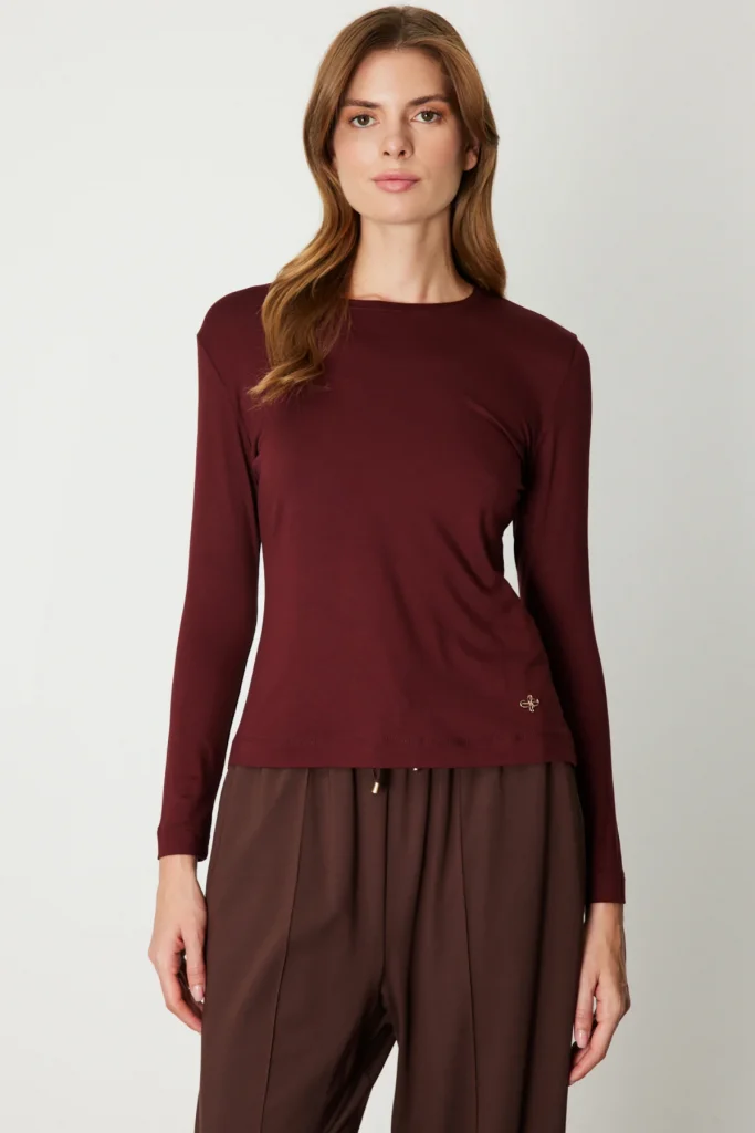 ON Metal Aksesuarlı Sıfır Yaka Basic Bluz 61303 - bordo