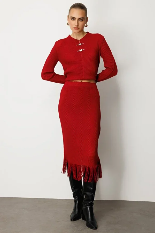 EKOL Kadın Beli Lastikli Püsküllü Etek 3911