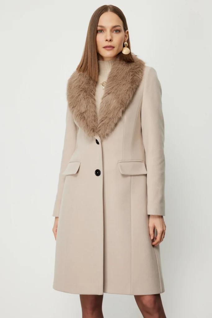 EKOL Yakası Kürklü Kapak Cepli Kaban 6065 - TAŞ