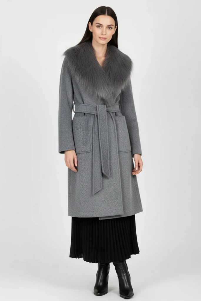 EKOL Yakası Kürklü Kaban 6071 - ANTRASİT