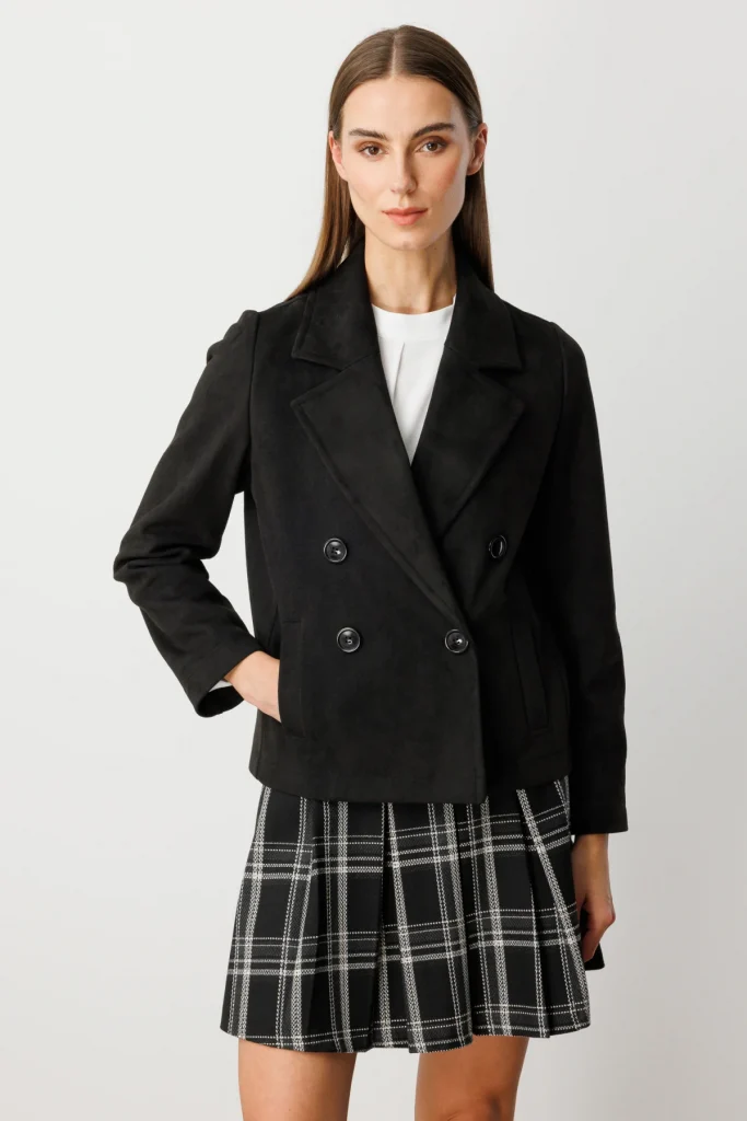 EKOL Kruvaze Yaka Desenli Mont 8021-26k - Siyah