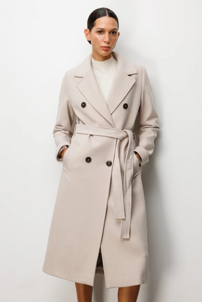 EKOL Beli Kuşaklı Kruvaze Yaka Kaban 6063 - TAŞ