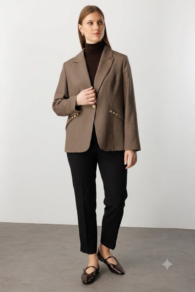 EKOL Zikzak Desenli Dar Paça Pantolon 5535-26k - Siyah