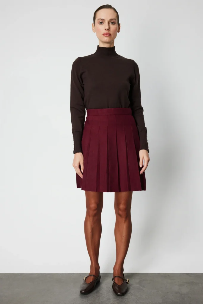 ON TRİKO Pileli Mini Triko Etek 69202 - bordo