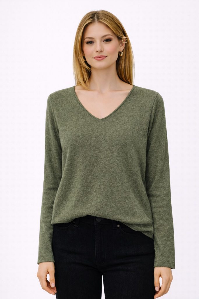 BDK V Yaka Triko Kazak 26KRS501 - HAKİ