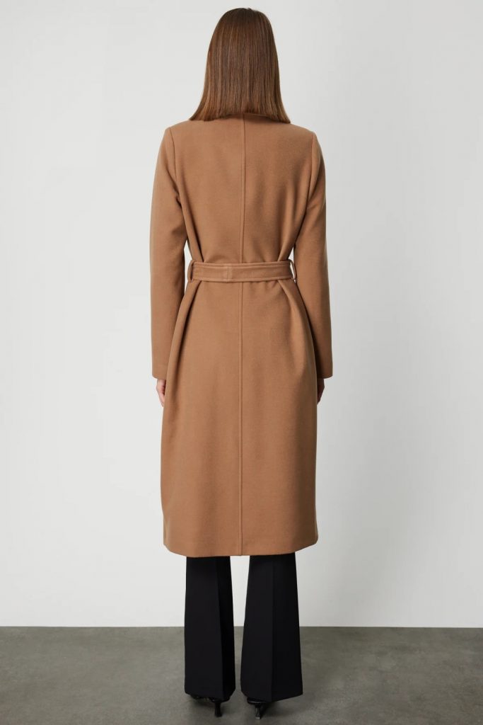 EKOL Beli Kuşaklı Kruvaze Yaka Kaban 6063 - VİZON