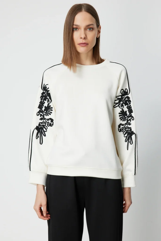 ON TRİKO Kolları İşlemeli Sweat 66323-26k - EKRU