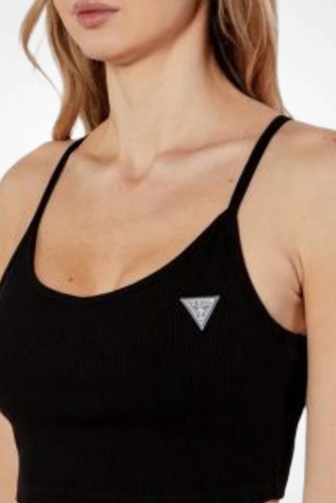 Guess Logolu İçi Dolgulu Crop T-Shirt V5GP15KCRS2-25 - Siyah