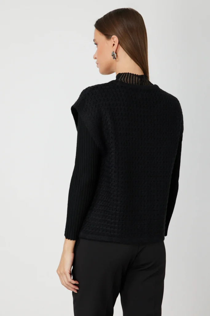 ON TRİKO Önü Bağlamalı Süveter 65337 - Siyah