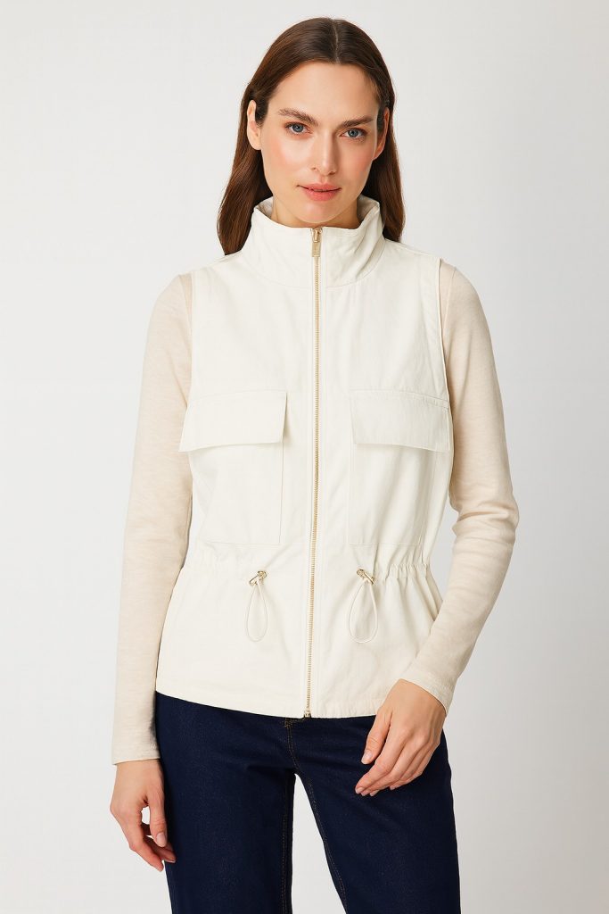 ON TRİKO Dik Yaka Beli Lastikli Yelek 60998 - EKRU