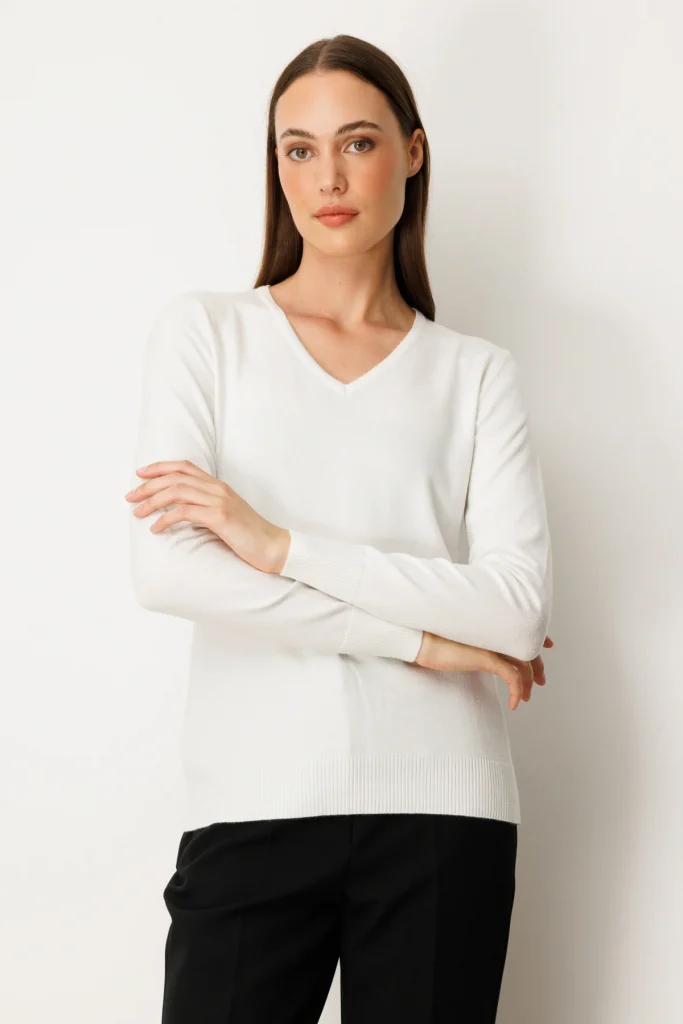 ON TRİKO V Yaka Triko Kazak 63501-26k - EKRU