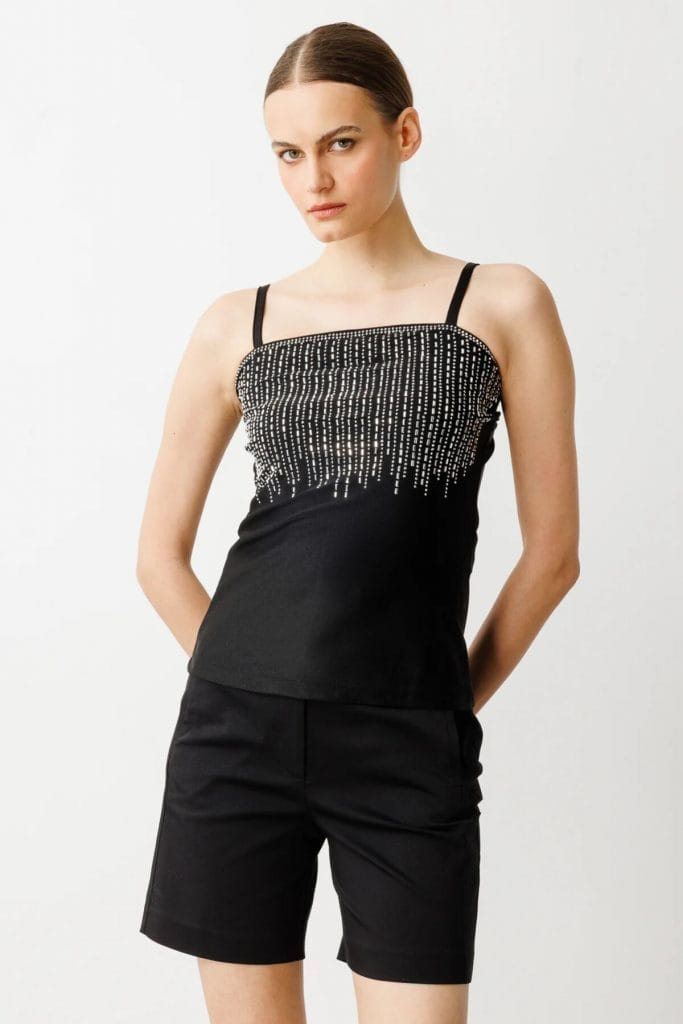 ON TRİKO Önü Taşlı Askılı Bluz 50334-25