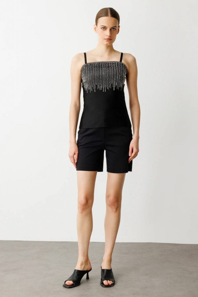 ON TRİKO Önü Taşlı Askılı Bluz 50334-25