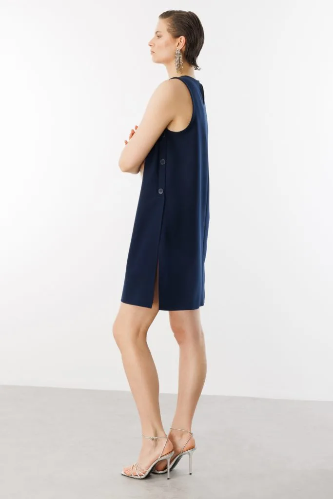 ON TRİKO Düğme Detaylı Yırtmaçlı Elbise 54332-25