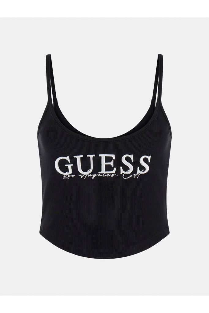 Guess Crop Logolu Kolsuz Crop T-Shirt V5GP16K8RT2-25 - Siyah