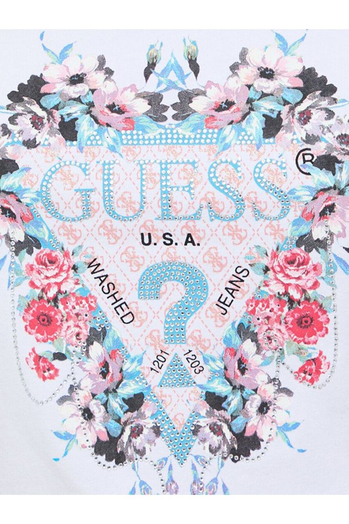 Guess Flowers Triang Kadın Slim Fit T-shirt W4RI38J1314 - Beyaz