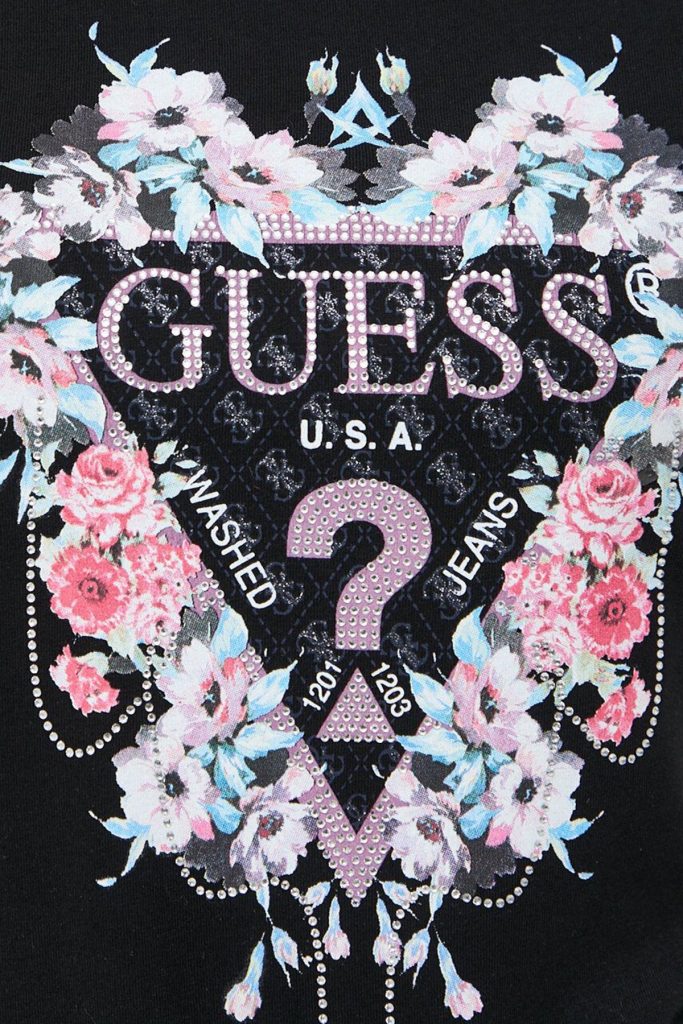 Guess Flowers Triang Kadın Slim Fit T-shirt W4RI38J1314 - Siyah