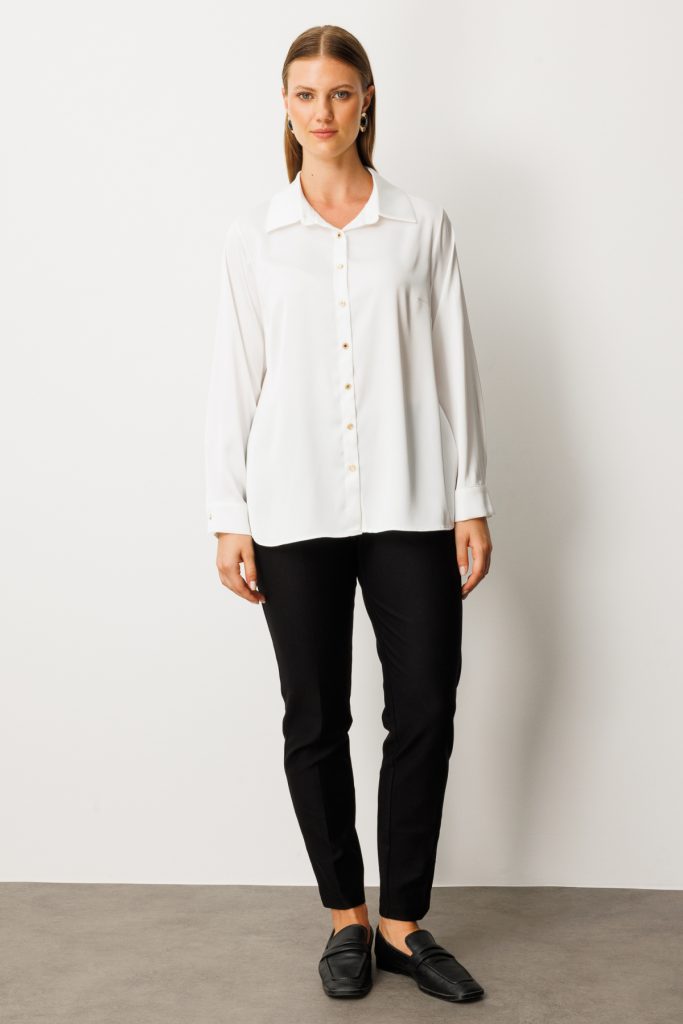 Ekol Düğmeli Saten Gömlek 3505-26k - EKRU