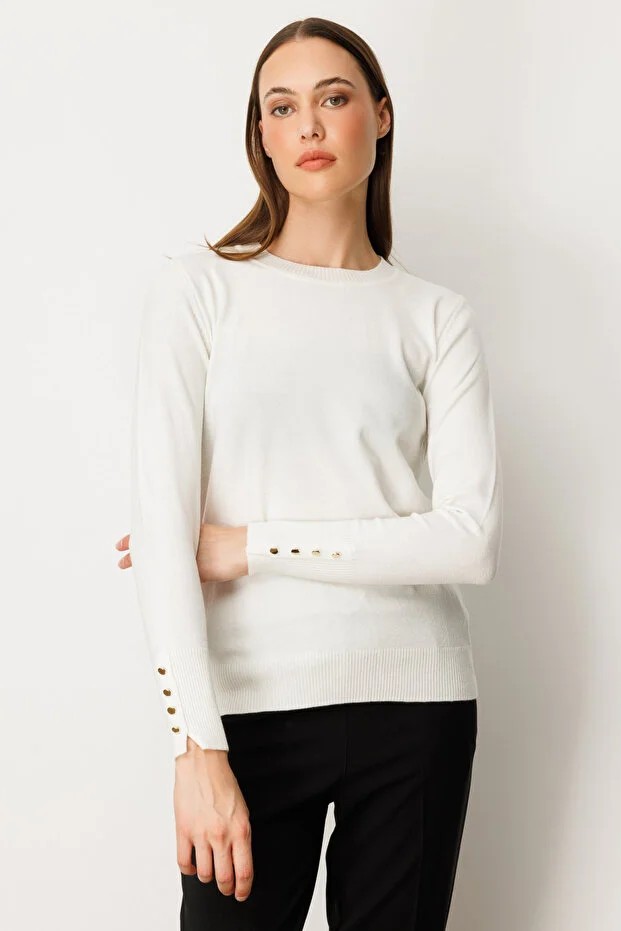 ON TRİKO Sıfır Yaka Basic Triko Kazak  63500 - EKRU