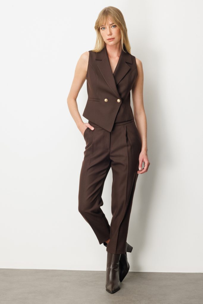 EKOL Yüksek Bel Dar Paça Kadın Pantolon 5055 - kahve