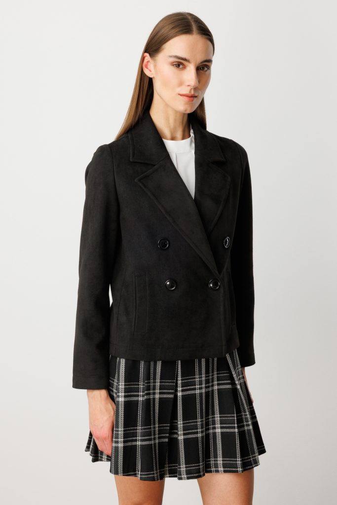 EKOL Kruvaze Yaka Desenli Mont 8021-26k - Siyah