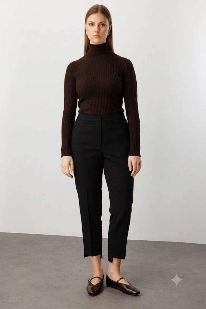 EKOL Zikzak Desenli Dar Paça Pantolon 5535-26k - Siyah