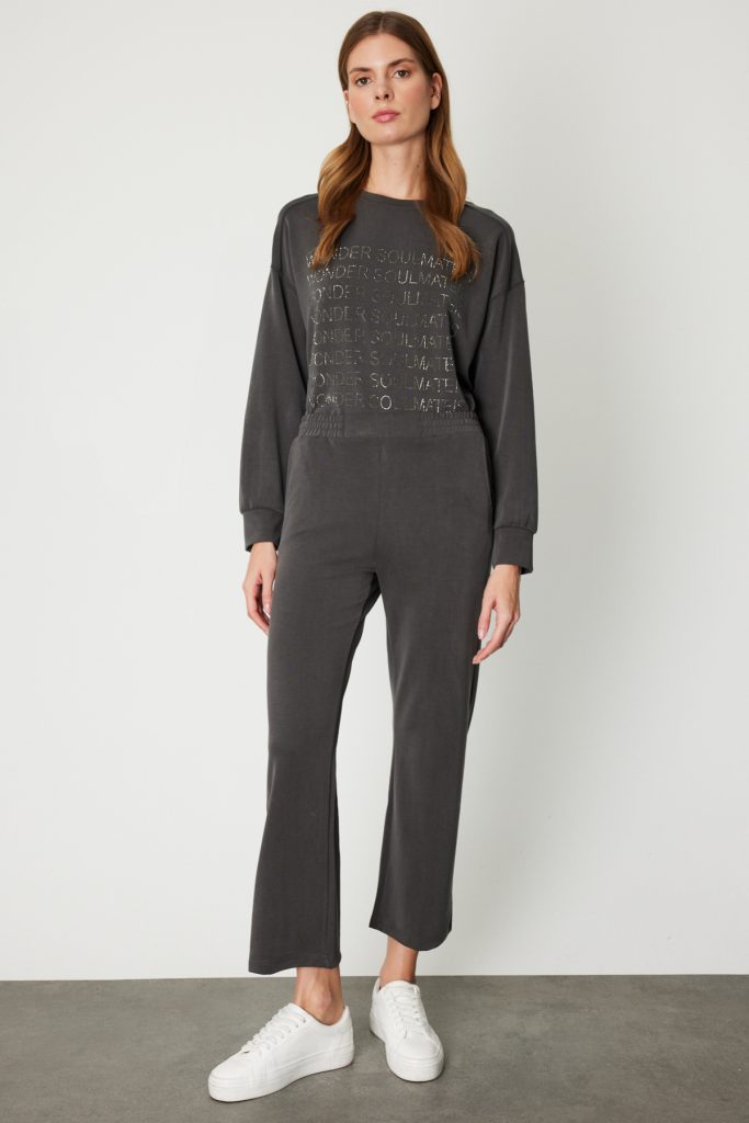 ON TRİKO Beli Lastikli Bol Paça Eşofman Altı 66349 - ANTRASİT