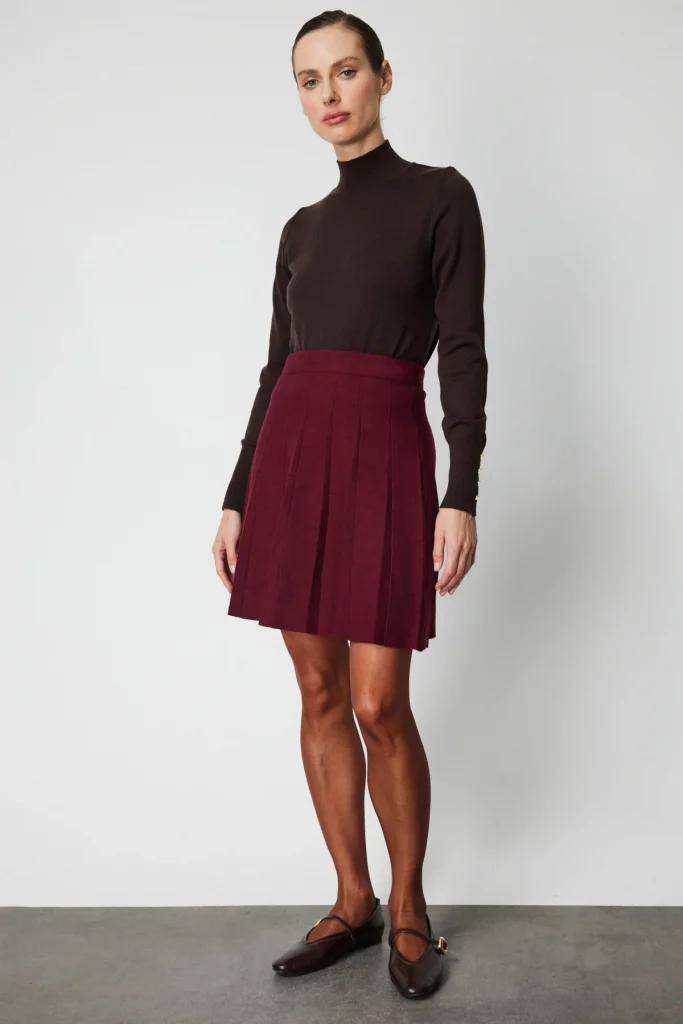 ON TRİKO Pileli Mini Triko Etek 69202 - bordo