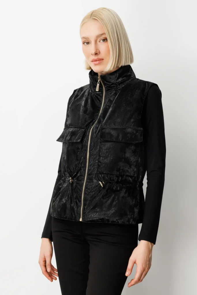 ON TRİKO Dik Yaka Beli Lastikli Yelek 60998 - Siyah