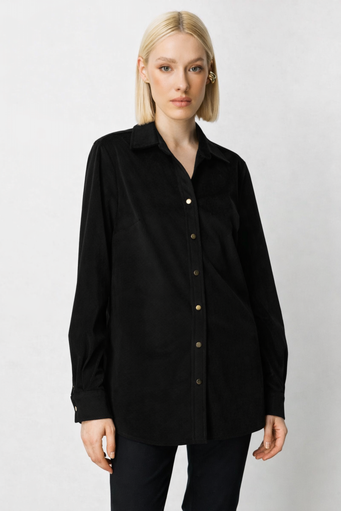 EKOL İnce Fitilli Kadife Gömlek 3045 - Siyah